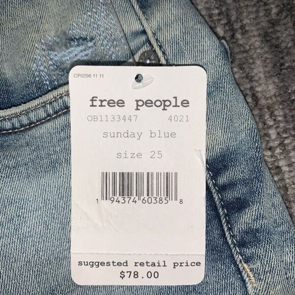 Free People Women Light Blue Stretch Zippered Pocketed Skinny High Waist Jeans 2 - Picture 3 of 9